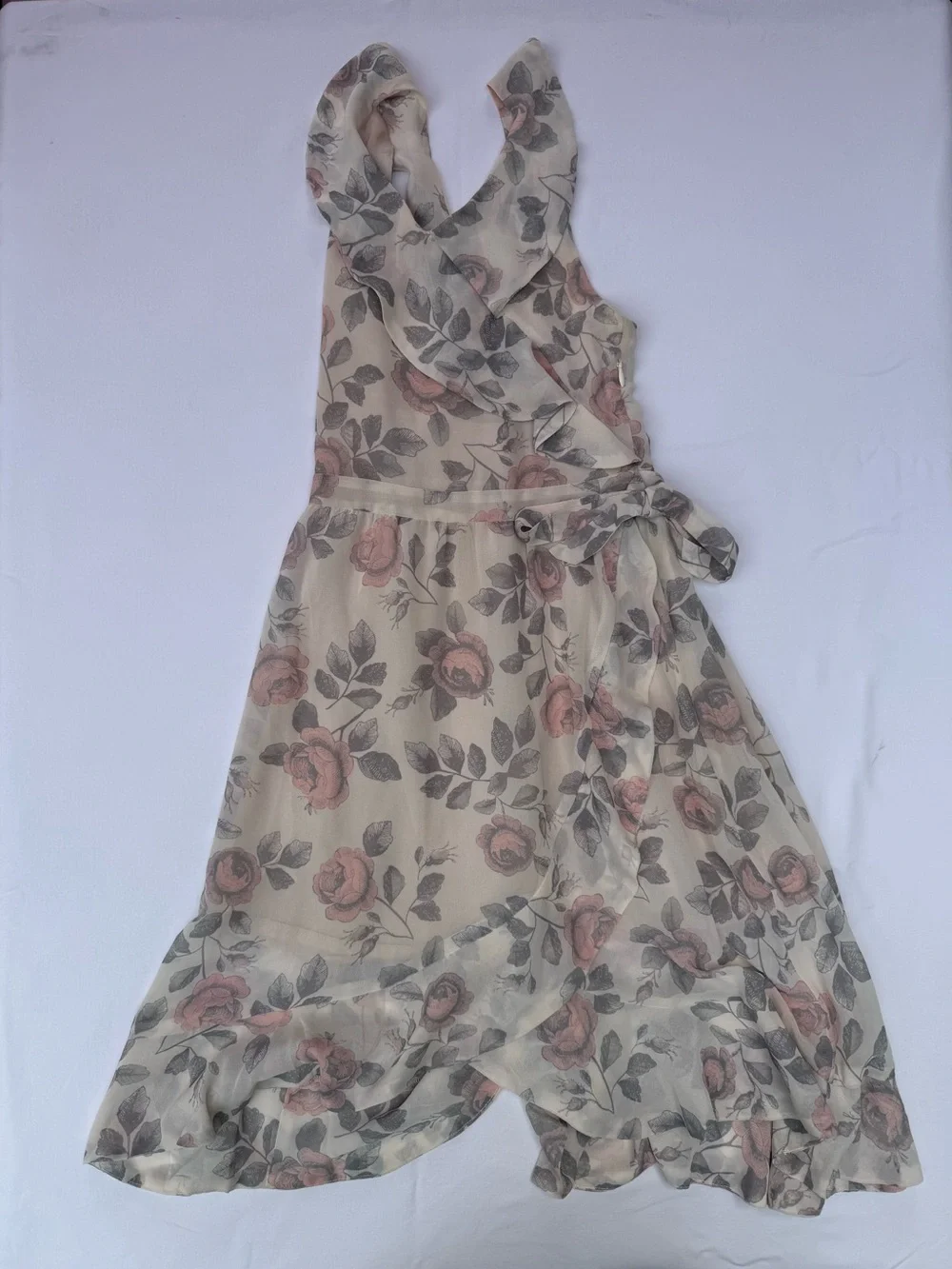 Joyfolie Cream Jumpsuit with Pink Rose Print